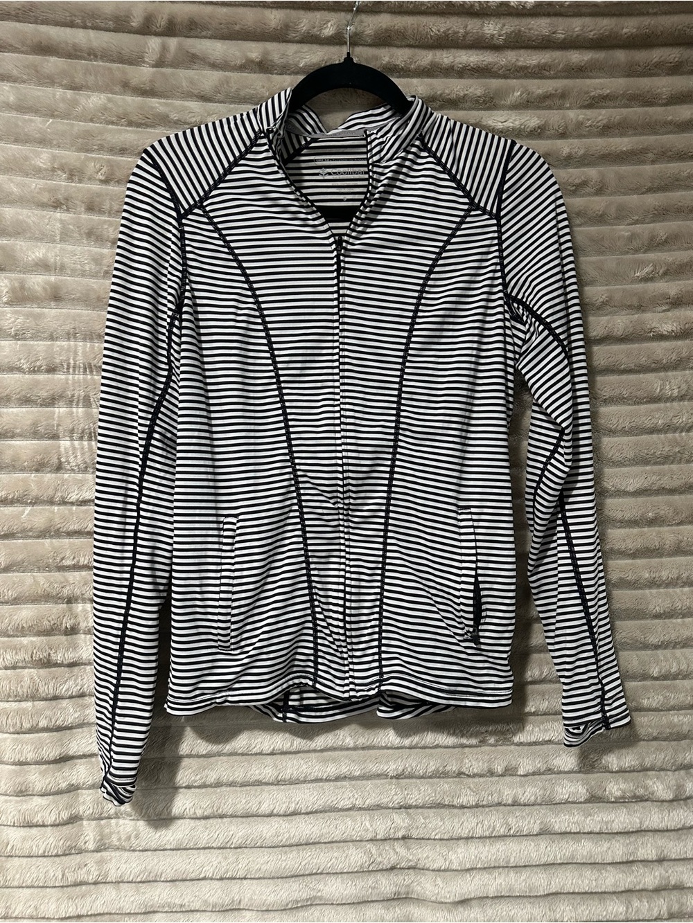 Coolibar Black & White Striped UPF 50+ Zip-Front Top